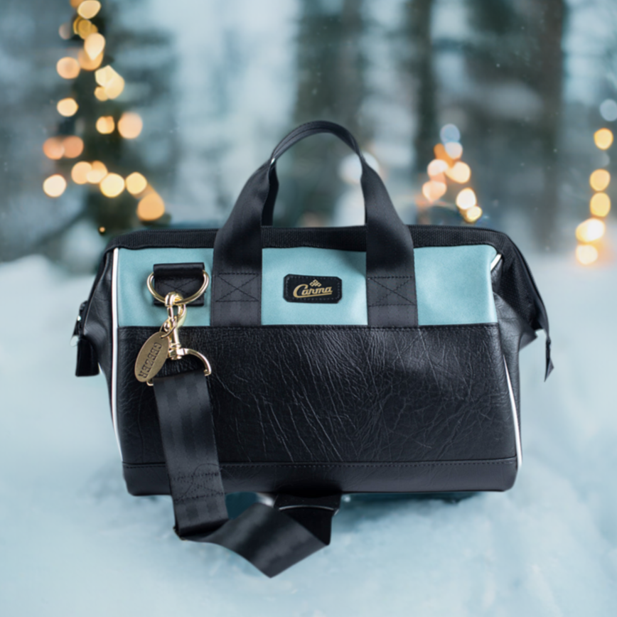 Carma Gearbag in Blue Mist Upcycled Car Trim Remnant