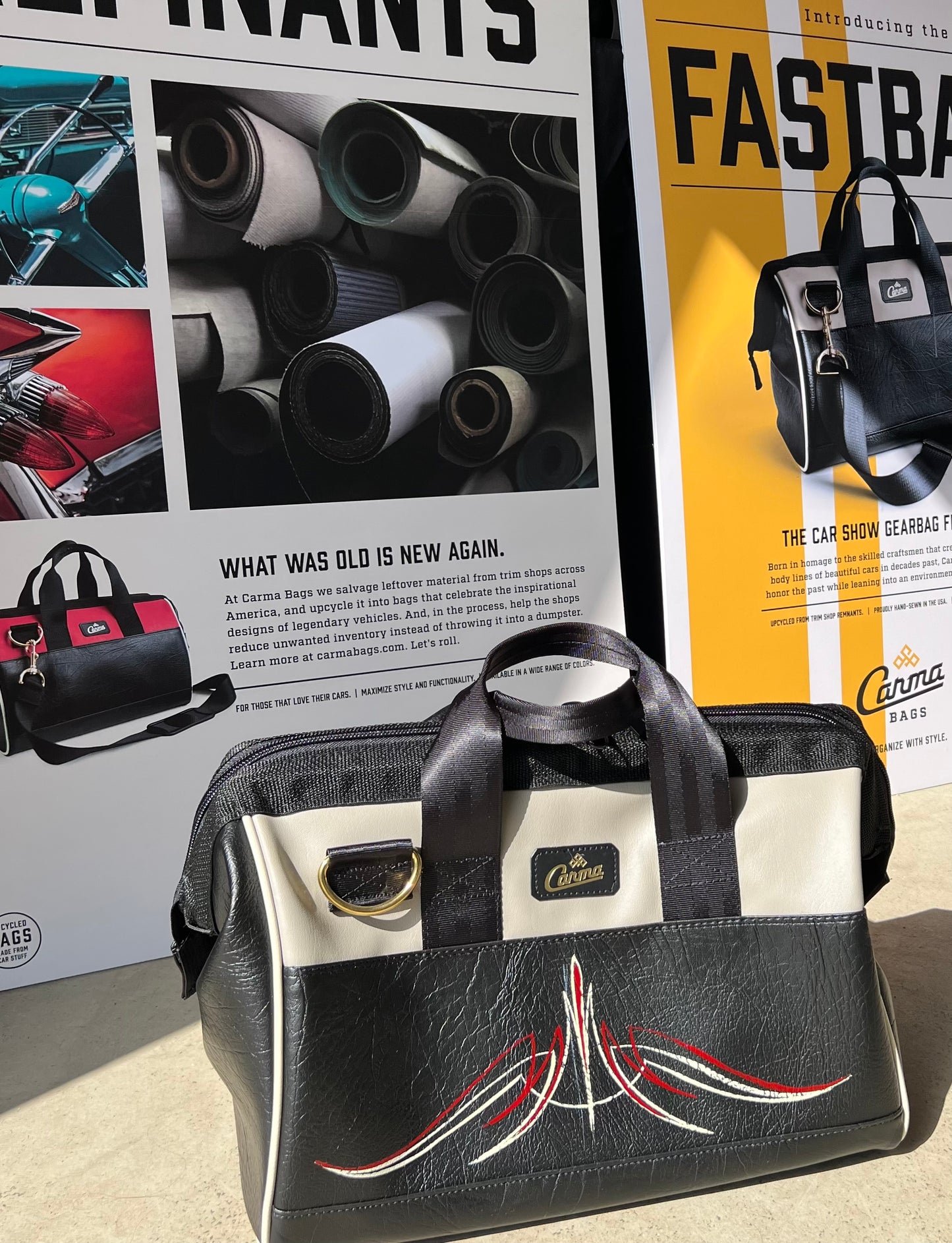 Killer Designs By Darin Pinstriped Carma GearBag -- Upcycled Car Trim Remnant