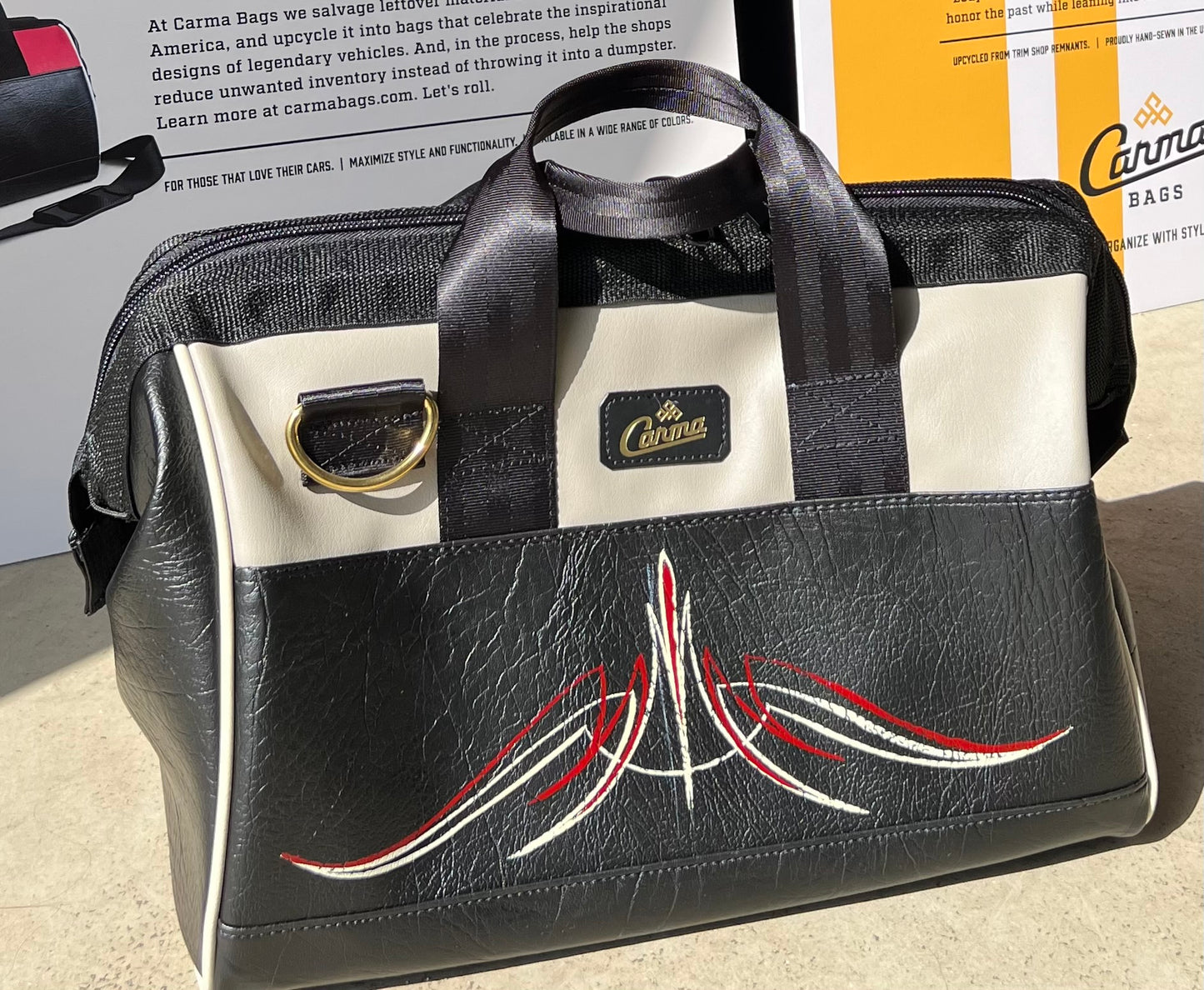 Killer Designs By Darin Pinstriped Carma GearBag -- Upcycled Car Trim Remnant