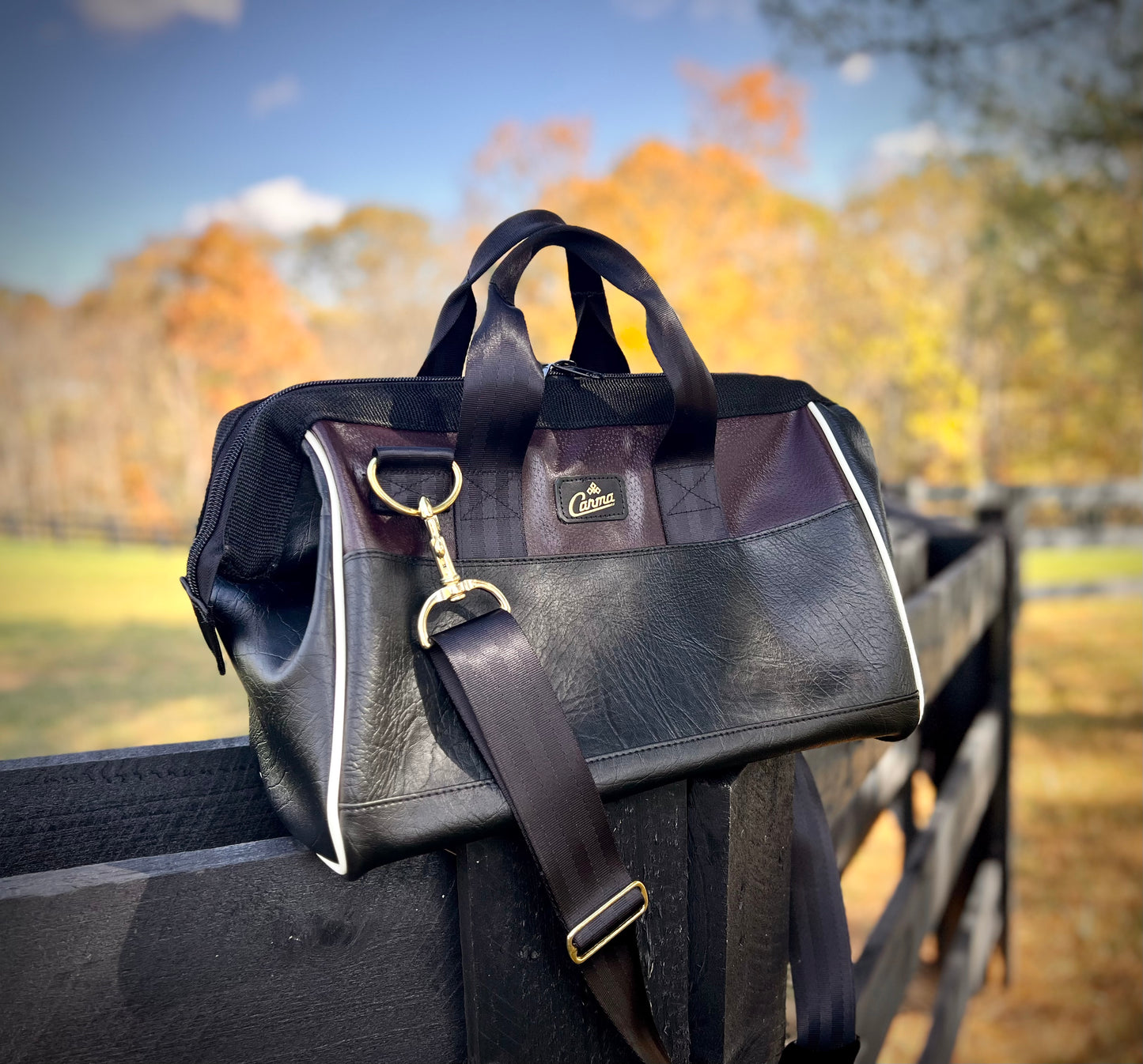 Carma Gearbag in Dark Brown and Black Upcycled Car Trim Remnant